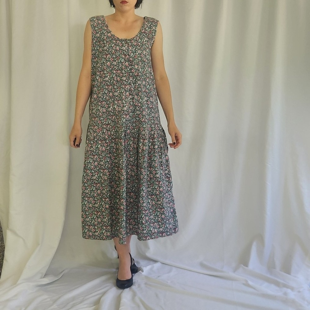 90s Green and Pink‎ Drop Waist Cotton Sundress